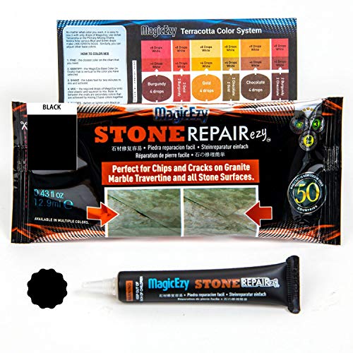 MagicEzy Stone Fix - Kit de reparación de grietas de granito y mármol - Rellena y daña los colores rápidamente (Negro (Black))