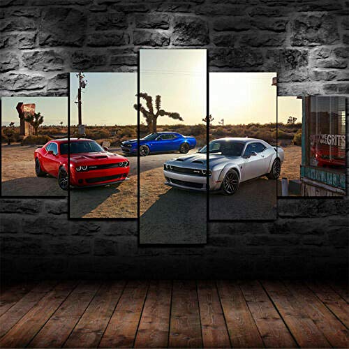 Malqx Impresiones sobre Lienzo Puzzles Enmarcado Dodge Challenger SRT Hellcat Muscle 5 Piece Canvas Print Wall Art Decor