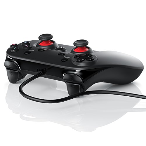 Mando de control X, Joypad Controller de CSL - Dual Vibration - Función de turbo- Plug y Play - Para Playstation 3 y Windows - Direct Input, X-Input - Indicador LED - Diseño negro, rojo