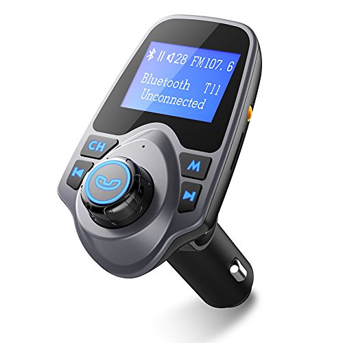 Manos Libres Bluetooth Transmisor FM Coche de VicTsing, Reproductor MP3 Coche, Adaptador de Radio, 1.44 Pulgadas Cargador de Coche de USB-Gris