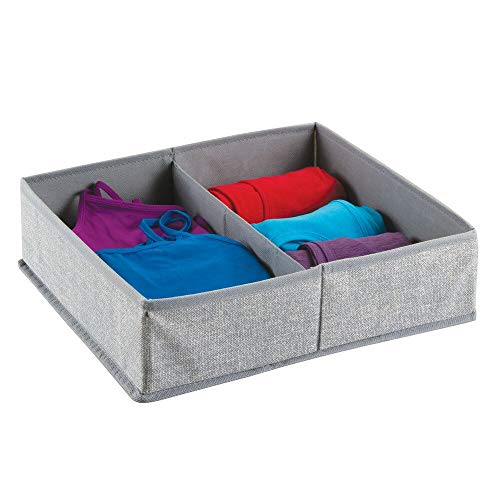 mDesign – Caja organizadora de tela (2 compartimentos) – Precioso organizador para ropa interior y accesorios – Cesta para ordenar cajones y cómodas – Color gris