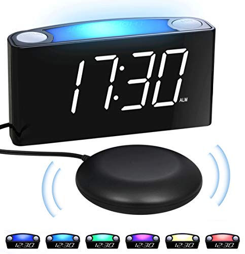 Mesqool Reloj Despertador de vibración Fuerte, Pantalla de 7" LED, luz Nocturna de 7 Colores, Control de Brillo, 3 Niveles de Volumen, 2 Puertos de Carga USB, Reloj Digital para Parejas, sordos Mesqool Reloj Despertador de vibración Fuerte, Pantalla de 7" LED, luz Nocturna de 7 Colores, Control de Brillo, 3 Niveles de Volumen, 2 Puertos de Carga USB, Reloj Digital para Parejas, sordos