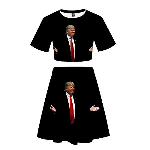 MIMI KING Casual 3D Digital Exposed ombligo T-falda y falda corta traje para la Mujer de poliéster fresco y cómodo presidente Tela Donald Trump Impresión,A,XXL