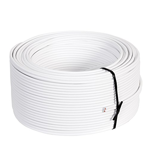 Misterhifi Cable para altavoces de 20 m 2 x 1,5 mm², cordón: 2 x 48 x 0,2 mm, aislamiento blanco, cable de cobre 99,99 % OFC, Made in Germany, cable para bafles / cable para audio para altavoces y home cinema