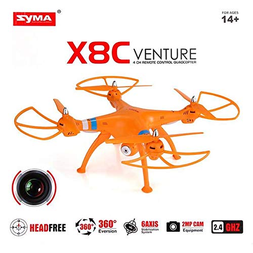 MODELTRONIC Dron Grande SYMA X8C Venture Naranja con cámara 2MP HD Completo con emisora, bateria y Cargador.
