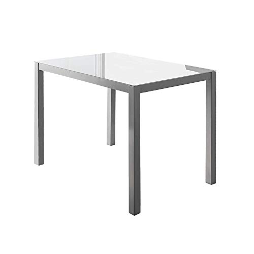 MOMMA HOME Mesa de Comedor - Modelo Melbourne - Color Blanco/Plata - Material Cristal Templado/Metal - Medidas 110 x 70 x 75 cm MOMMA HOME Mesa de Comedor - Modelo Melbourne - Color Blanco/Plata - Material Cristal Templado/Metal - Medidas 110 x 70 x 75 cm