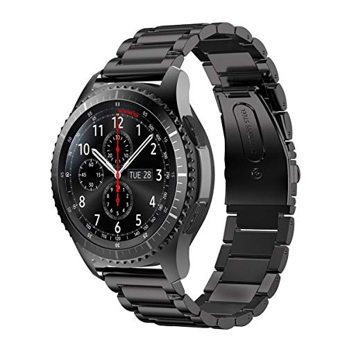 MroTech Correa Compatible para Samsung Gear S3 Frontier/Classic/Galaxy Watch 46mm Pulsera de Repuesto para Huawei Watch GT 2 /GT Sport/Active/Elegant Band 22mm Sólido de Acero Inoxidable Metal Negro