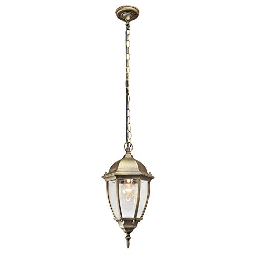 MW-Light 804010401 Lámpara de Techo, Làmpara Colgante, Estilo Rústico, Estructura Hecha de Metal, Color Oro Antiguo, Pátina, Plafón de Vidrio, Para Jardin, Iluminacion Exterior, Bombilla No Incluida en el Pedido 1X95W E27 230 V Ip44