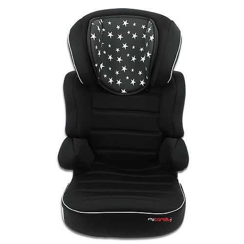mycarsit asiento elevador con respaldo, grupo 2/3 (de 15 a 36 kg), diseño de estrellas negras mycarsit asiento elevador con respaldo, grupo 2/3 (de 15 a 36 kg), diseño de estrellas negras