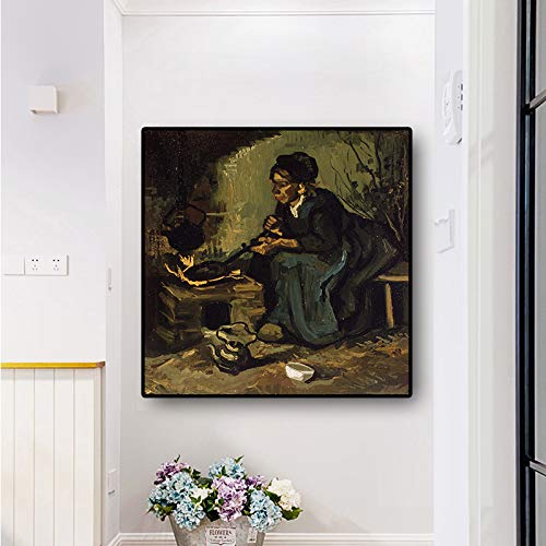 N / A Vincent Van Gogh Mujer Campesina por el hogar Pintura al óleo sobre Lienzo Carteles e Impresiones escandinavos Cuadro de Pared para Sala de Estar 30x30cm Sin Marco
