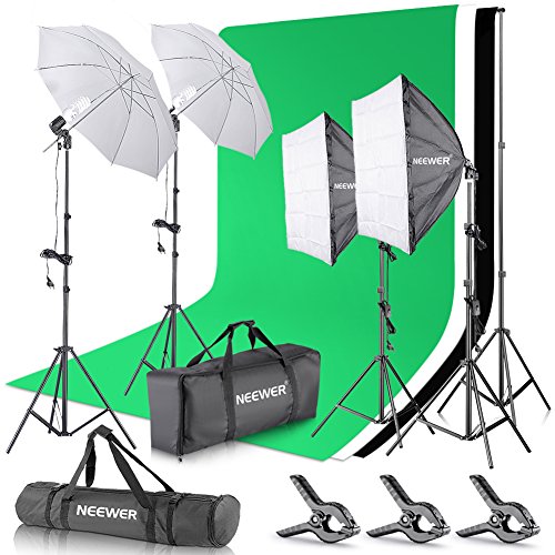 Neewer Set para Estudio fotográfico y producción de vídeo, Sistema de Soporte de 2,6 m x 3 m con Fondos, reflectores Tipo Paraguas y softbox de 800 W y 5500 K Neewer Set para Estudio fotográfico y producción de vídeo, Sistema de Soporte de 2,6 m x 3 m con Fondos, reflectores Tipo Paraguas y softbox de 800 W y 5500 K