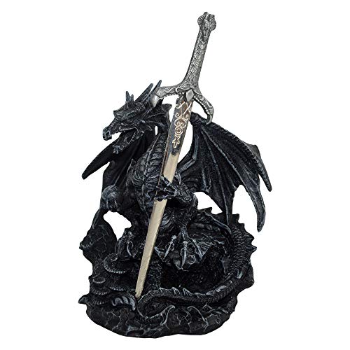Nemesis Now Oath of The Dragon - Figura Decorativa de dragón (19 cm, Resina, Talla única), Color Negro