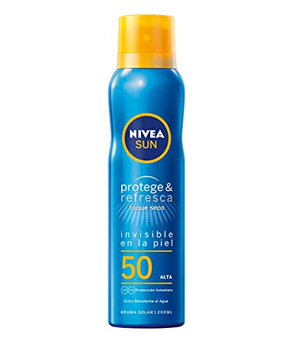 NIVEA SUN Protege & Refresca Spray Bruma Solar FP50 (1 x 200 ml), protector solar en spray transparente, bruma refrescante y resistente al agua