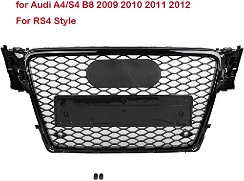 NMQQ Frente Sportgrill Hex Mesh Honeycomb Hood Grill para Rs4 Style Grill para Audi A4 / S4 B8 2009 2010 2011 2012 Gloss Black