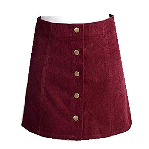 NOBRAND - Falda de pana con pechos frontales para mujer, talla grande, cintura alta, falda para mujer, talla grande Rojo rojo vino 40