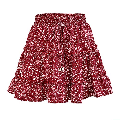 NOBRAND Falda floral de cintura alta con volantes, estampada para la playa, informal, falda de línea A Rojo rosso 36