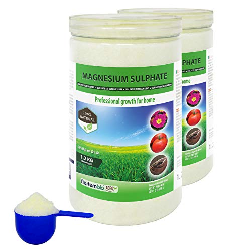 Nortembio Agro Sulfato de Magnesio Natural 2x1,2 Kg. Abono de Uso Universal. Favorece el Crecimiento de Cultivos, Jardines, Plantas de Interior y Exterior.