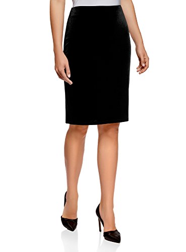 oodji Collection Mujer Falda Recta de Terciopelo, Negro, ES 34 / XXS