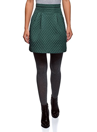 oodji Ultra Mujer Falda Acampanada de Tejido Texturizado, Verde, ES 36 / XS