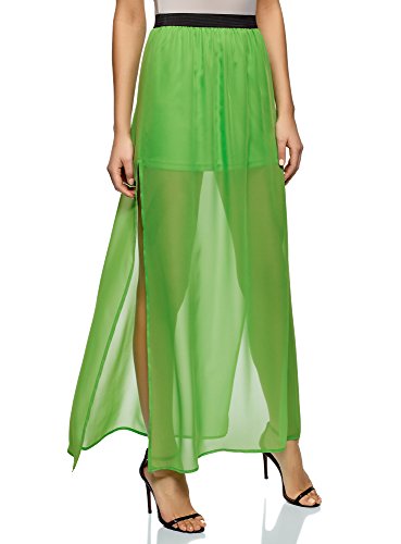 oodji Ultra Mujer Falda Larga de Tejido Fluido, Verde, ES 36 / XS