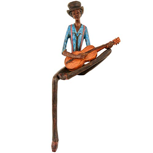Ornamento de resina sentado figura de banda de Jazz cuerdas para guitarra marrón azul 42 cm
