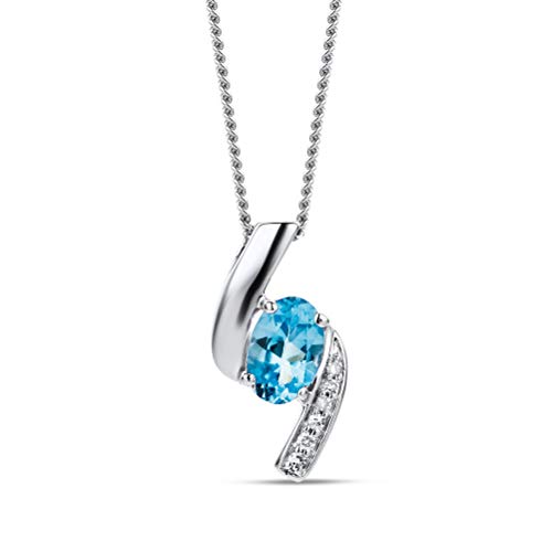 Orovi Collar Señora con cadena en Oro Blanco con Diamantes Talla Brillante y Topacio azul Oval 0.54 Ct Oro 9 Kt / 375 Cadena 45 Cm