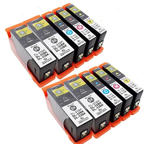 ouguan® 10 x (4noir/2 Cian/Magenta/Amarillo) cartucho de tinta compatible Dell 31 32 33 34 repuesto para Dell V525 W V725 W imprimant ouguan® 10 x (4noir/2 Cian/Magenta/Amarillo) cartucho de tinta compatible Dell 31 32 33 34 repuesto para Dell V525 W V725 W imprimant
