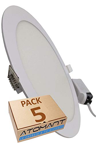 Pack 5x Panel Downlight LED Redondo Plano, 20w. Color Blanco Frio (6500K). 1800 Lumenes. Driver incluido. A++