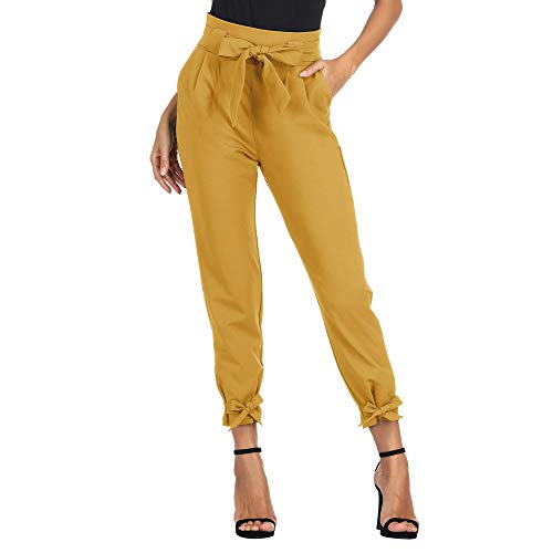 Pantalones de Talle Alto para Mujeres Elegantes con Transpirable, Ligero, Ligero, Primavera, Verano, Arco Amarillo L Cl10903-2