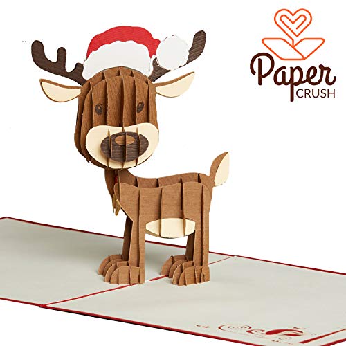PaperCrush® Pop-Up Tarjeta de Navidad con renos – Divertida tarjeta de Navidad 3D para niños, novia o amigo – Tarjeta de felicitación de Navidad hecha a mano con sobre.