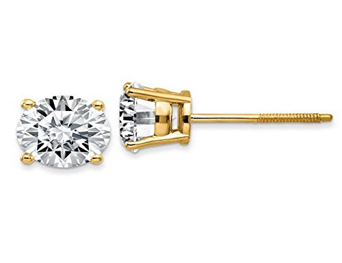 Pendientes de tuerca de oro amarillo de 14 quilates con diamante solitario de 2 quilates (color F VS1-VS2) para mujeres