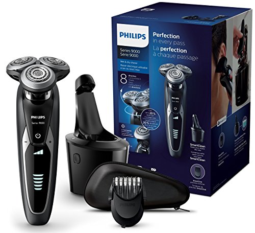 Philips Serie 9000 S9531/31 - Máquina de afeitar con cabezales de 8 direcciones, seco/húmedo, 3 modos y sistema de limpieza SmartClean, perfilador de barba y funda de viaje, negro