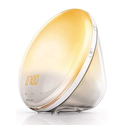 Philips Wake-up Light HF3520/01 Despertador de Luz lez, Radio FM, Simulación del Amanecer y del Atardecer, 5 Sonidos Naturales, 1 Alarma, 300 Lux, 800 W, Blanco, Sin cargador móvil