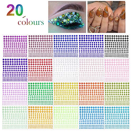 Phogary - Adhesivo de estrás para manualidades, 300 piezas, cristal, en 4 tamaños, 20 colores, para manualidades, cuerpo...