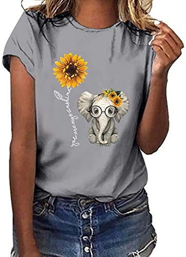 POINWER – Camiseta de mujer con impresión dulce, suelta, color blanco, estilo boyfriend, con impresión moderna, ropa de calle, camisa, familia, informal, fiesta, ropa, camisa, blusa gris L