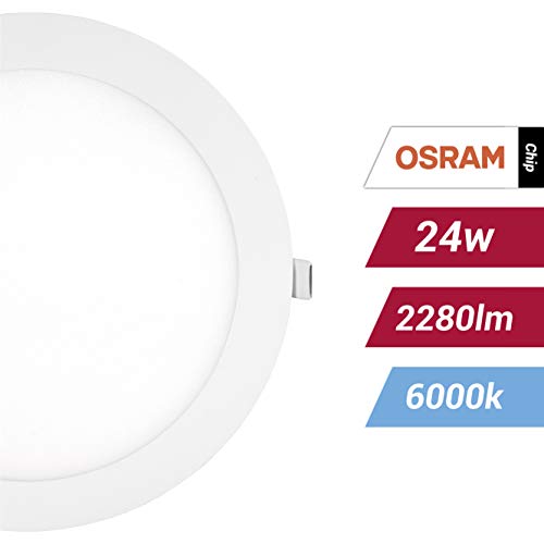POPP- （Pack x 2 ） downlight led Placa LED redondo,24W luz fria chip OSRAM (6000K, 24W)[Clase de eficiencia energética A+]