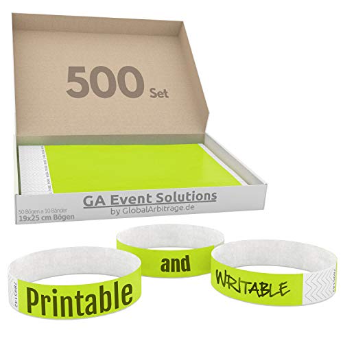 Pulseras Para Eventos GA Event Solution de Tyvek, Amarillo Neón, 500 unidades