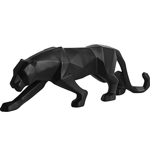 qianyue Resina Abstracto Negro Pantera Escultura Figura Decorativa Artesanal casa Escritorio decoración geométrica Resina Wildlife Leopardo Estatua Craft (Negro)