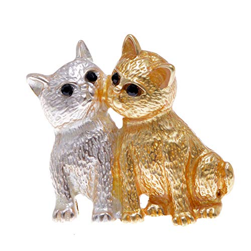 QPODGQ Broche Broches Lindos del Gato del Esmalte para Las Mujeres Diseño Doble del Gatito del Beso del Gatito 4 Colores Disponibles Regalo