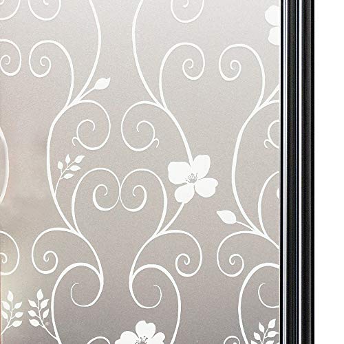 Qualsen Vinilo para Ventana Vinilo para Cristal de Privacidad Vinilo de Ventana Esmerilada Decorativa para Baño Despacho Cocina Anti-UV 90 x 300 cm, Flor Blanca