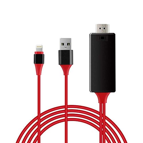 QYLJX iPhone Pantalla a TV Cable HDMI 1080p iOS Adaptador Cargador USB, Soportes para iPhone y iPad, Plug and Play, Longitud 2M (Rojo)