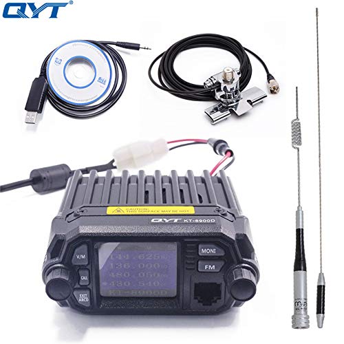 QYT KT-8900D Dual Band Quad Band 25W VHF UHF Display Large LCD Display Mobile Radio+Programming Cable with CD+Antenna + Car Clip RB-400 + 5m Cable