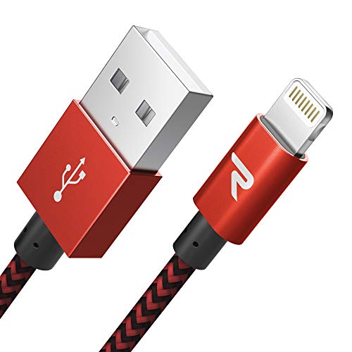 RAMPOW Cable iPhone Cable Lightning 2M Cargador iPhone [Apple MFi Certificado] Nylón Duradero Compatible con iPhone 11 11 Pro XS MAX XR X 8 7 6S 6 5 5S 5C SE iPad iPod y más - Rojo