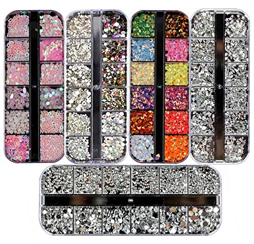 Ranvi 3000 Piezas (5 Cajas) Kit de diamantes de imitación de arte de uñas Piedras de diamante de imitación con 1 pieza, para suministros de decoración de arte de uñas