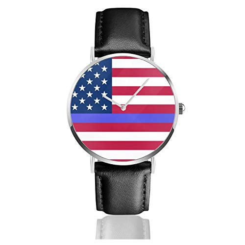 Reloj de cuarzo con correa de cuero de acero inoxidable con bandera de Estados Unidos clásico