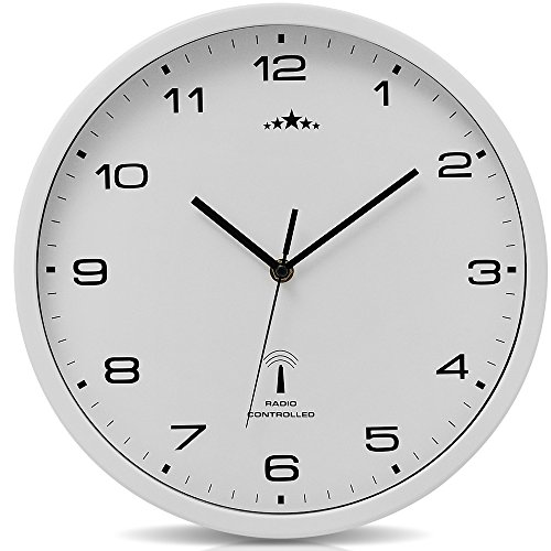 Reloj de Pared Radiocontrolado Reloj de Cuarzo Analógico 31 cm Ajuste de Hora Automático - Blanco