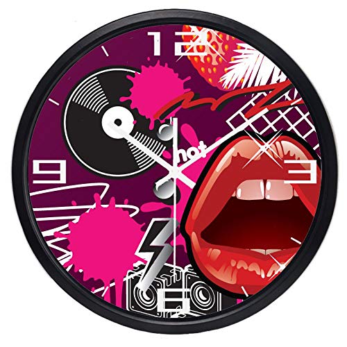 Reloj de Pared Vinyl Records Red Lip Reloj De Pared, Music Element 10 Pulgadas B176S