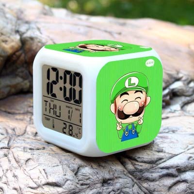 Reloj Despertador Super Mario Bros Reloj LED para niños Luz Nocturna de Dibujos Animados Flash 7 Reloj Digital con Cambio de Color Reloj de Escritorio electrónico