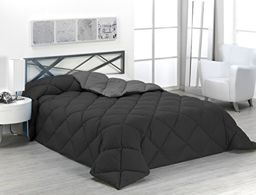 Sabanalia - Edredón nórdico de 400 g reversible (bicolor), para cama de 135/150 cm, color gris y negro Sabanalia - Edredón nórdico de 400 g reversible (bicolor), para cama de 135/150 cm, color gris y negro