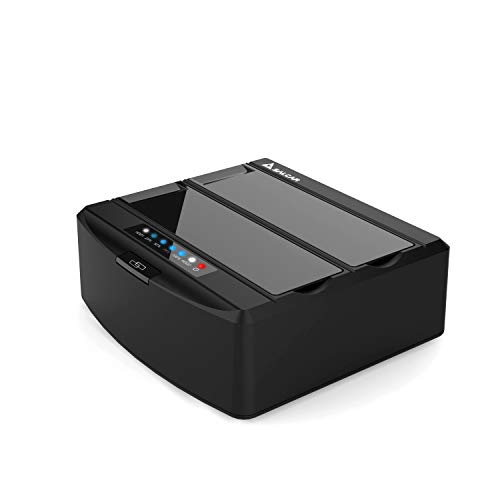 SALCAR Base de Conexión para Disco Duro Docking Station con Doble Bahías USB 3.0 para SATA I/II/III HDD y SSD de 2.5-3.5"con la Función de Clone Offline es Compatible con UASP